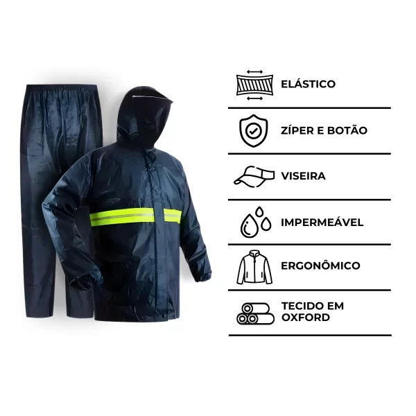 Conjunto Capa De Chuva Impermeável Com Touca E Viseira - M - Imagem 8