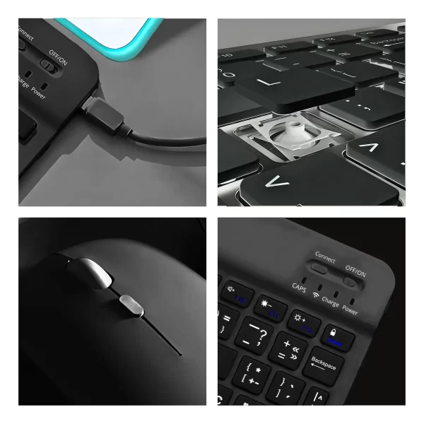 Teclado Sem Fio Bluetooth Recarregável Com Mouse - PRETO - Imagem 7