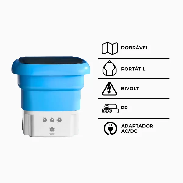 Mini Máquina de Lavar Roupa Portátil Dobrável - AZUL - Imagem 10