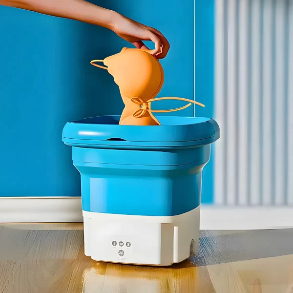 Mini Máquina de Lavar Roupa Portátil Dobrável - AZUL - Imagem 4