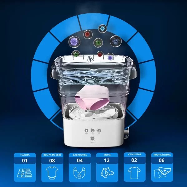 Mini Máquina de Lavar Roupa Portátil Dobrável - AZUL - Imagem 8